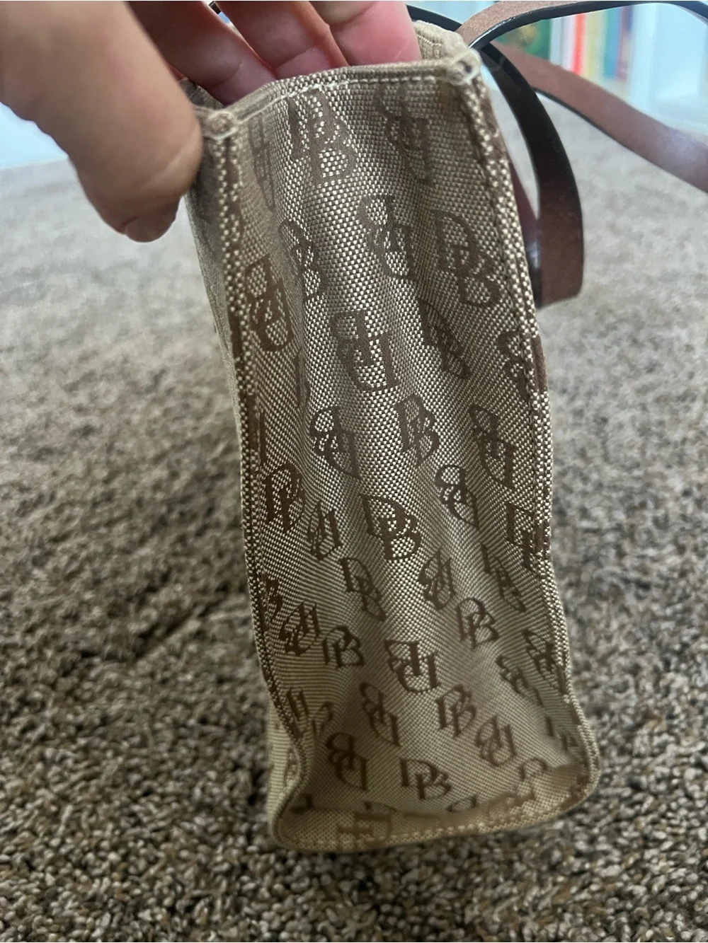 Vintage Dooney & Bourke Beige Signature Canvas Tote with Brown Trim